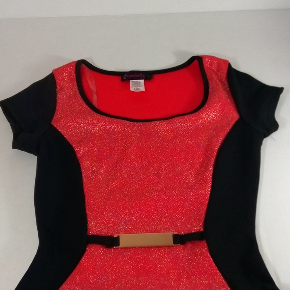 Womens Coral and Black Midi Dress - Picture 7 of 7